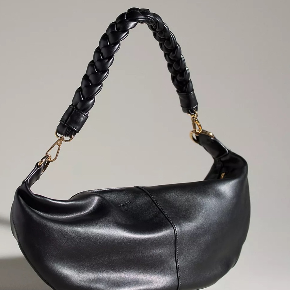 Black Crossbody Bag with Braided Strap and Gold Hardware